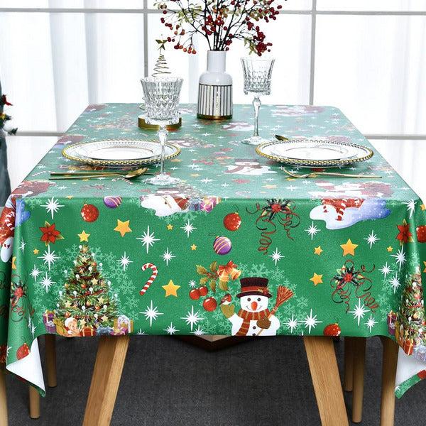 Plenmor Christmas Table Cloth Wipe Clean Christmas Tablecloth Xmas Green PVC Plastic Wipeable Waterproof Rectangular Table Cover Decoration for Festive New Year Kitchen Picnic (137 x 215 cm)
