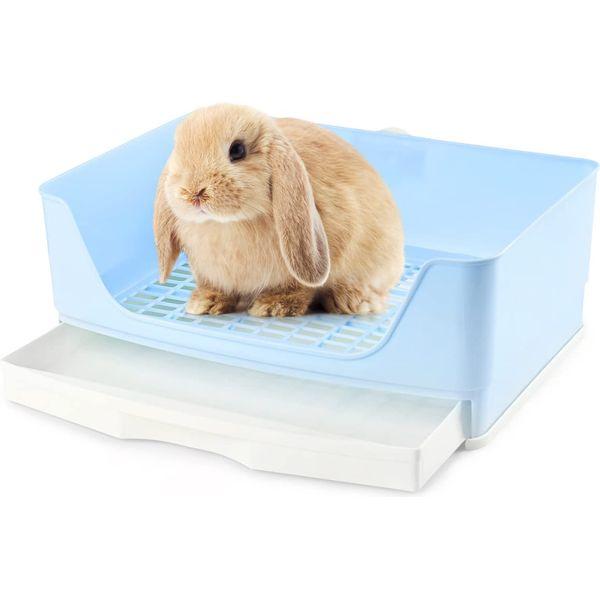 Baffect Corner Rabbit Litter Tray Corner Toilet House,Large Size Rabbit Cage Litter Box with Removable drawer for Small Animal Rabbit Guinea Pig L (Blue) 0