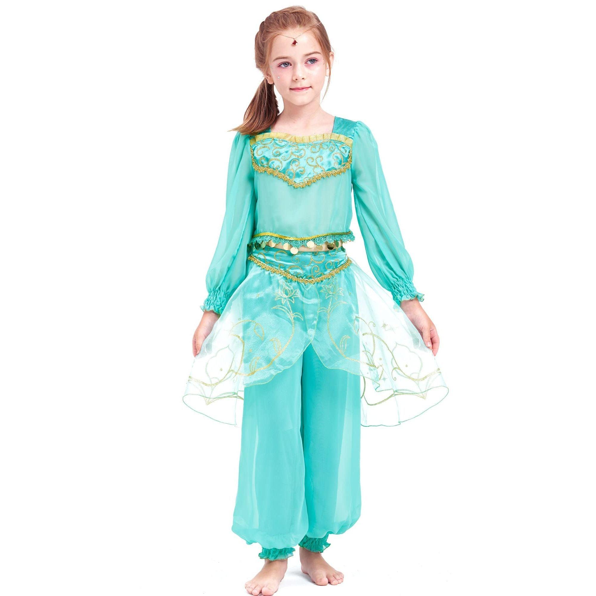 IKALI Girls Jasmine Costume Classic Princess Dress Toddler Gift Fancy Dress Up for Halloween Birthday Party 3-4Y 3