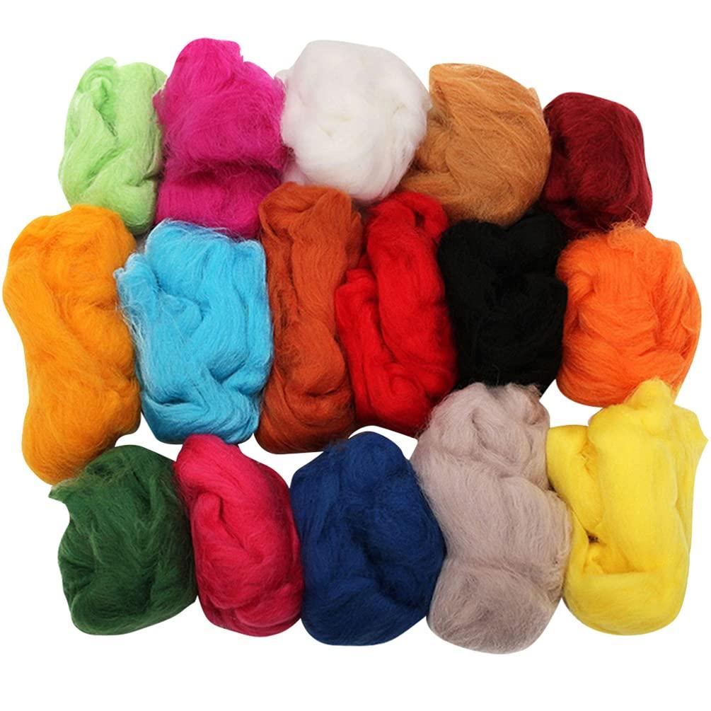 Abaodam DIY Tools Fluffy Yarn Colored Felt 36Pcs Wool Roving Fibre Wool Yarn Roving for Needle Felting Hand DIY Knitting Supplies (36 Colors) Fluffy Yarn DIY Kits Knitting Loom 2