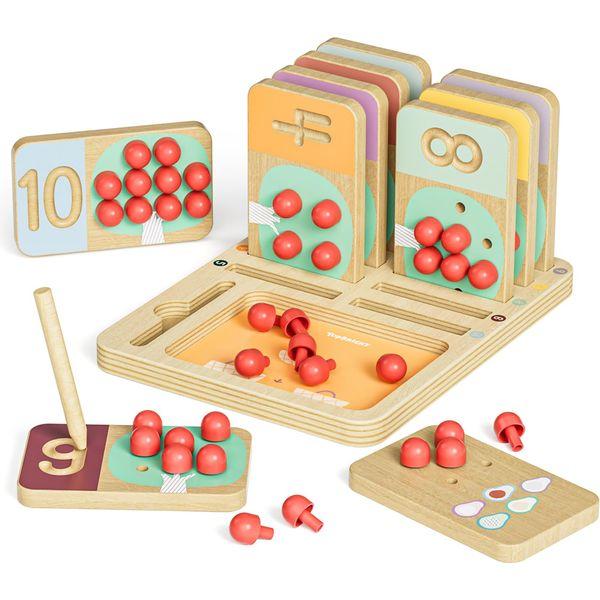TOP BRIGHT Wooden Math Toy for 3 Years Old Toddlers, Montessori Educational Learning Toy for Children Age 3 4 5 Birthday Gift for Boys Girls, Counting Peg Board Game and Number Writing Practice