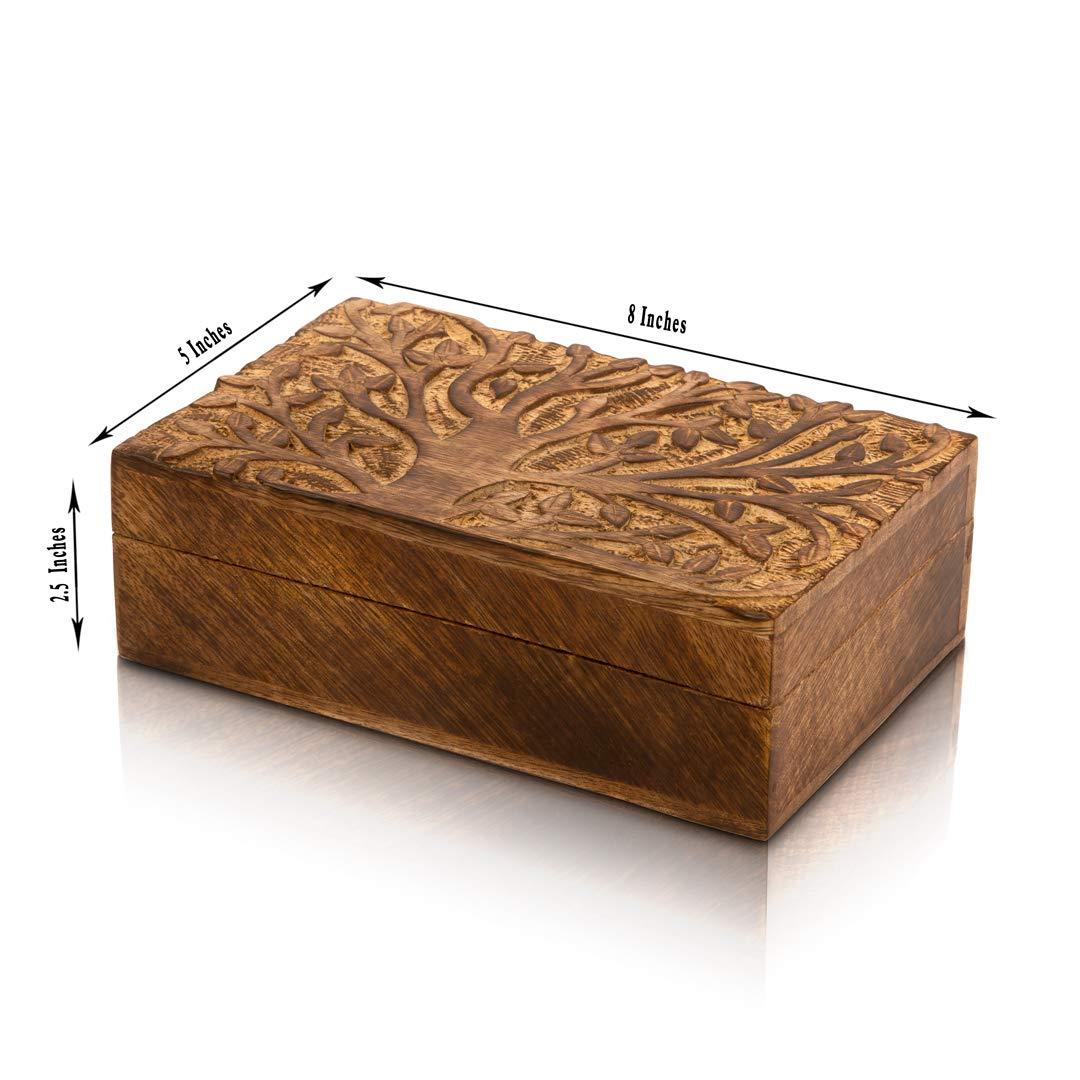 Great Birthday Gift Handmade Decorative Wooden Jewelry Box With Tree Of Life Carving Jewelry Organizer Keepsake Box Treasure Chest Trinket Holder Watch Box Storage Box 20 x 12 cms Housewarming Gifts 4