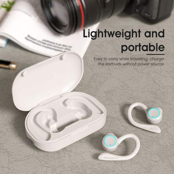 APEKX True Wireless Earbuds with Charging Case IPX 7 Waterproof Over Ear Bluetooth Headphones Built-in Mic Deep Bass Earphones for Sport Running - White 2