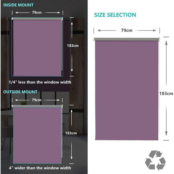 LUCKUP 100% Blackout Waterproof Fabric Window Roller Shades Blind, Thermal Insulated,UV Protection,for Bedrooms,Living Room,Bathroom,The Office, Easy to Install 79 x 183 cm(Aubergine) 3