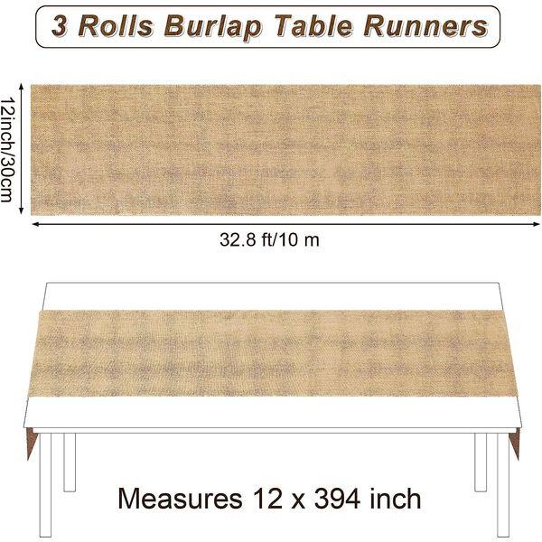 Jute Table Runner Jute Ribbon Roll 30 cm Wide 10 m 100% Natural Linen Jute Fabric with Premium 3 Line Side Seam Table Runner for Wedding Vintage Table Decoration Plants Cold Protection 1