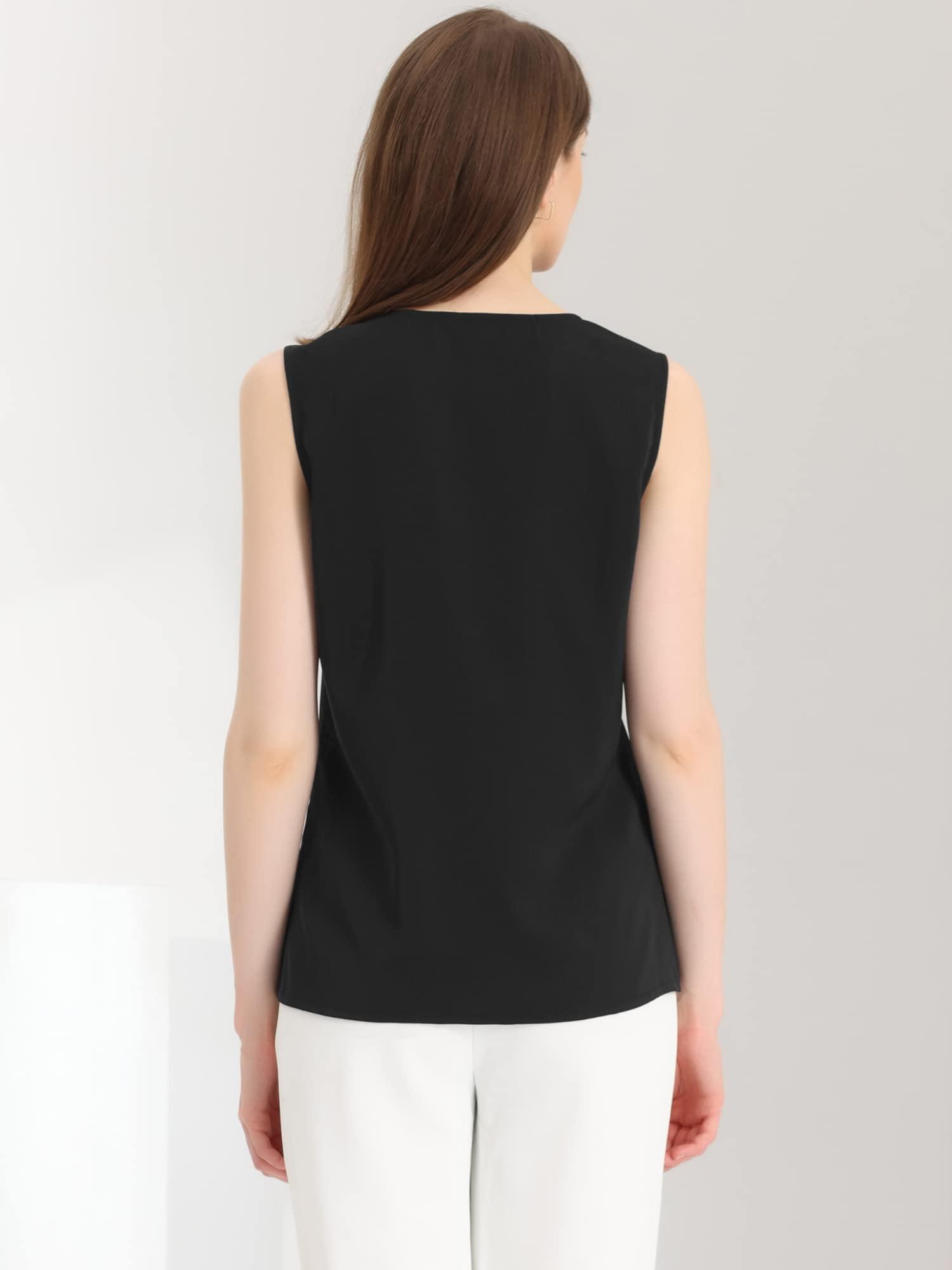 Allegra K Women's V Neck Sleeveless Top Chiffon Office Work Blouse Black M 2