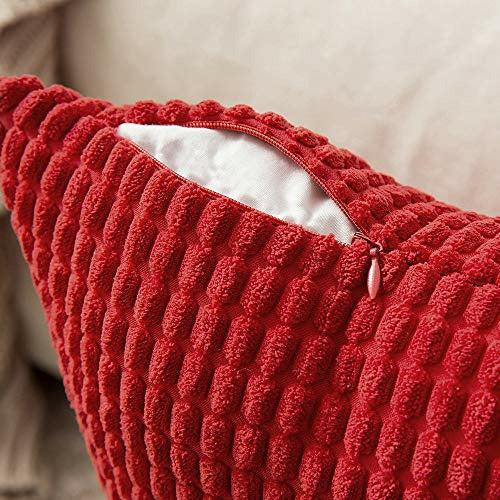 MIULEE Set of 2 Cushion Covers Cushions Decorative Corduroy 12x12 Inches, 30cm x 30cm Striped Solid Square Throw Pillow Cases for Sofa Couch Home Bedroom Red 1