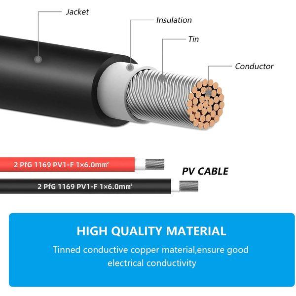 Solar Panel Extension Cable, 6mm² 20m Solar Panel Cable, professional solar cable, for Solar Panels,for photovoltaic cable, for solar power station, IP67 waterproof plug (10AWG 20m) 4