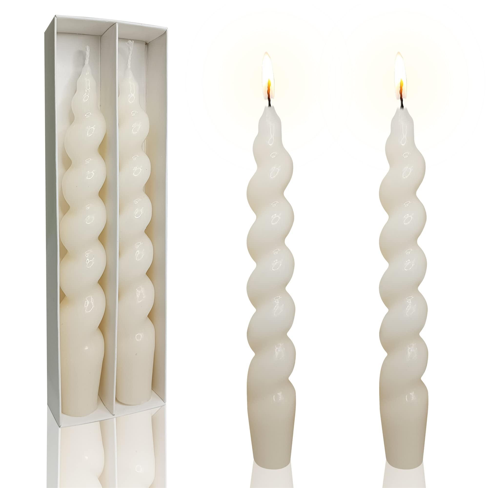 Gedengni 8inches Spiral Taper Candles Long Burning Twisted Tapered Candle - Metallic Green Color Decoration Dinner White Candlesticks Pack of 2 0
