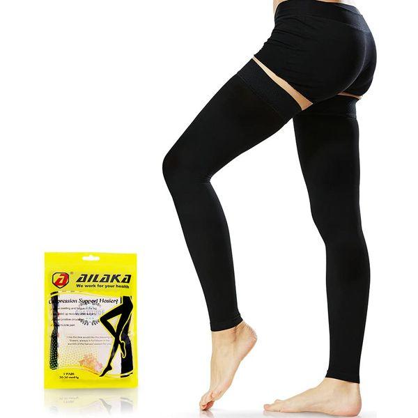 Ailaka Thigh High 20-30 mmHg Compression Sleeves for Women and Men, Firm Support Graduated Varicose Veins Stockings, Travel, Casual-Formal Hosiery
