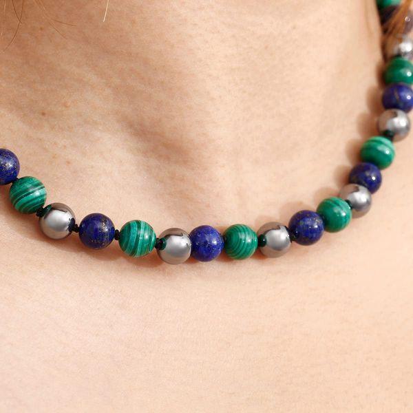 Jewboo Natural Gemstone Chokers Necklaces for Women Men Crystal Beaded Necklaces Crystals and Healing Stones Triple Protection (Malachite/Terahertz/Lapis Lazuli) 4