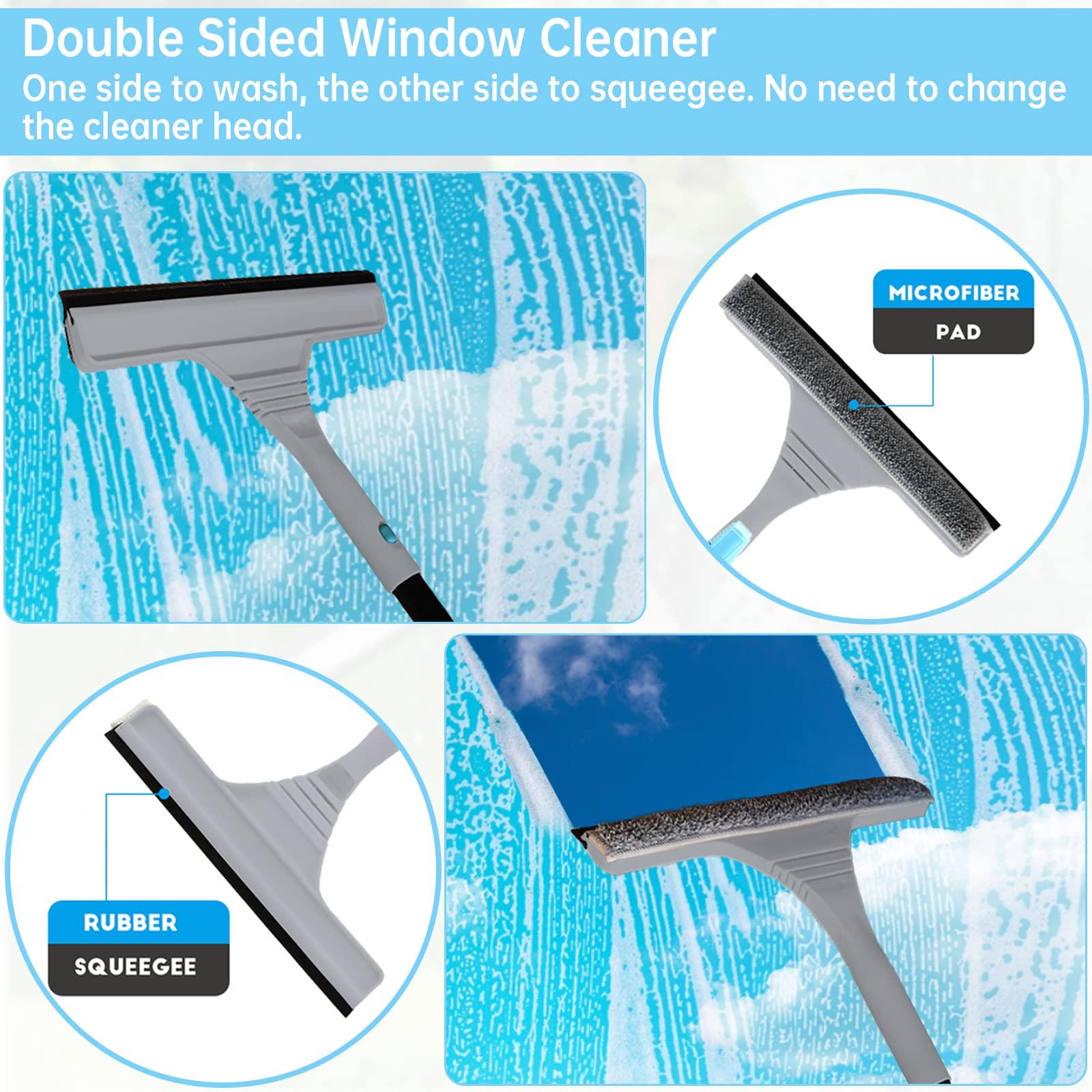 2 in 1 Window Squeegee Cleaner, Extendable Long Handled Cleaning Kit Professional Window Cleaning Equipment Shower Squeegee Glass Cleaning Tools for Indoor Outdoor Window (Grey) 1