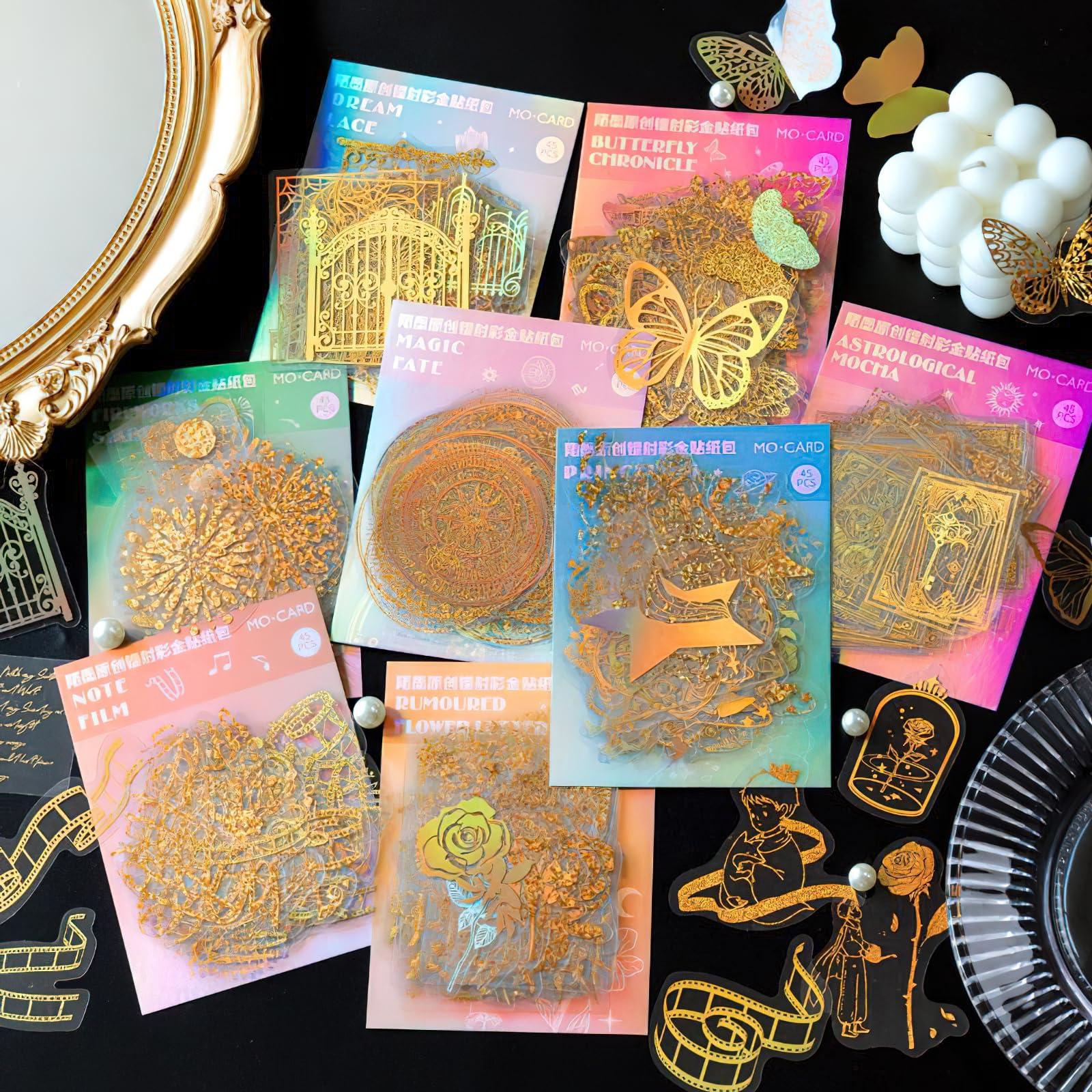 Gold Glitter Astrology Stickers 45 Pcs, Wonderful PET Stickers for Bullet Journal, Scrapbooking 3