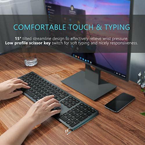 Seenda 2.4G Wireless Keyboard, Slim Full-Size Low Profile Keys Rechargeable Keyboard With Number Pad, QWERTY UK Layout, for Computer Windows 7/8/10, Laptop, PC, Desktop, Space Gray 1