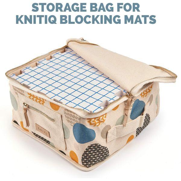 KnitIQ Canvas Storage Bag for KnitIQ Blocking Mats l Storage for 9 Blocking Boards l Reinforced Handles, Sturdy Fabric, Strong Stitching l Smooth Brass Zipper and Extra Pocket - Artisan Design 1