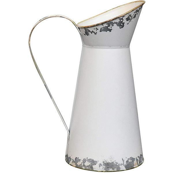 Fovasen Tall French Style Rustic Shabby Chic vase Galvanized Primitive Vintage Vase Metal Pitcher Flower Vase Farmhouse Country Jug Vase Holder for Home Decoration White -11" 2