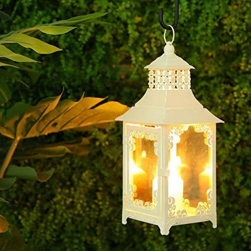 JHY DESIGN Decorative candle Lanterns 37.5 cm High Vintage Style Hanging Lantern, Metal Candleholder for Indoor Outdoor Events Parities and Weddings Valentine's Day Gift(White) 2