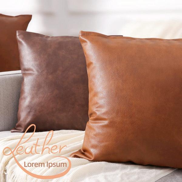 YAERTUN Set of 2 Faux Leather Decorative Throw Pillow Covers Modern Solid Outdoor Cushion Cases Luxury Pillowcases for Couch Sofa Bed 20x20 Inches Brown 3