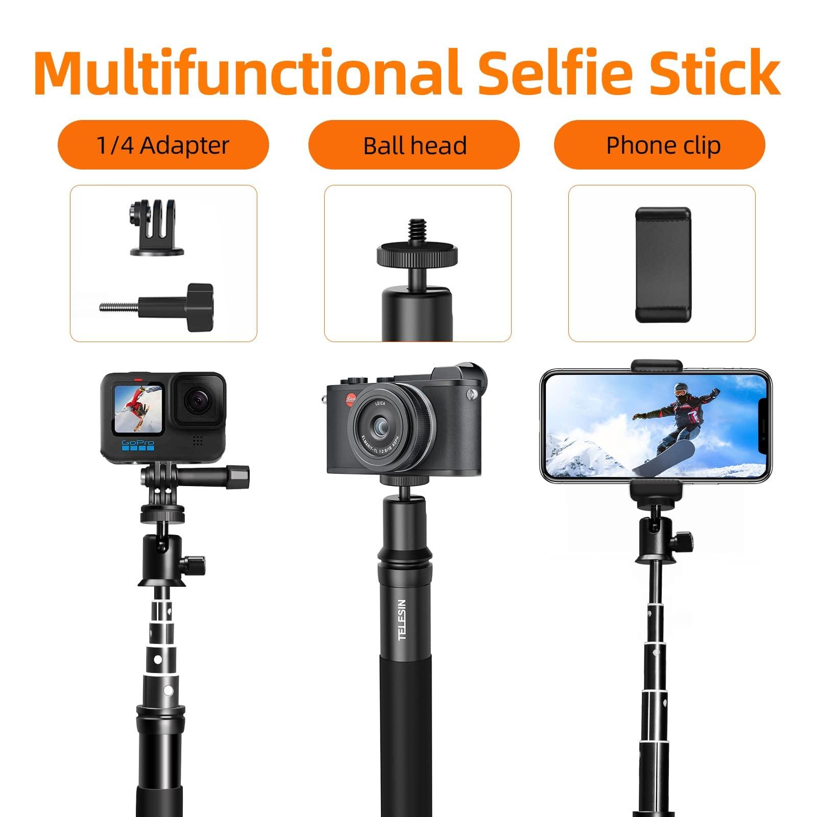 AuyKoo Waterproof Selfie Stick for GoPro, Aluminium Alloy Selfie Stick Monopod for Smartphone GoPro Hero 12 11 10 9 8 7 6 5 4 Black,SJCAM,Sony,Insta360,DJI OSMO,Xiaomi Yi,AKASO,SARGO 4