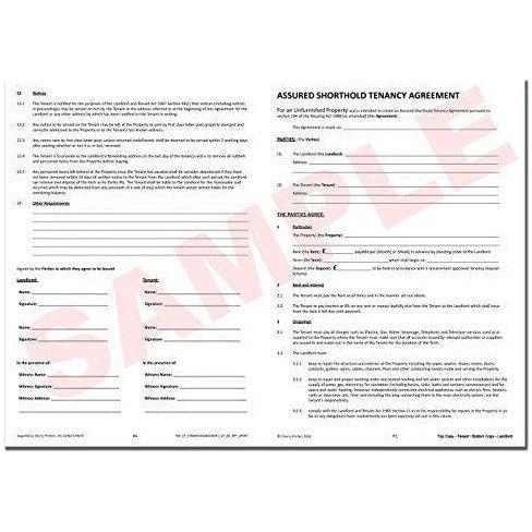 Cherry Assured Shorthold Tenancy Agreement for Unfurnished Property (England & Wales) Carbonless NCR Duplicate Sets 2part A4 4pp 2