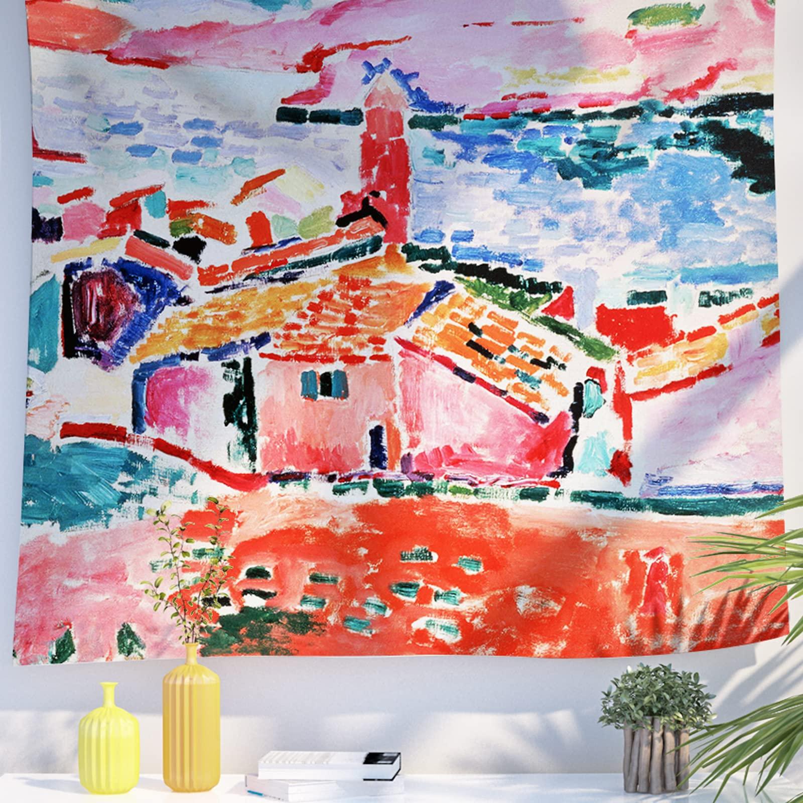 Berkin Arts Decor Tapestry for Wall Hanging Premium Polyester Fabric Backdrop Post-impressionism Pink Colorful 51.2 x 59.1 Inch (View of Collioure by Henri Matisse) 5