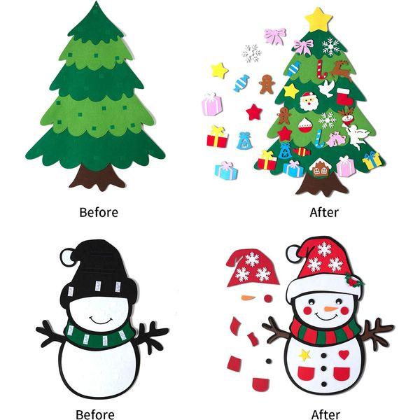 CDLong DIY Felt Christmas Tree & Snowman Set - 2 Pack Xmas Gifts for Kids - Wall Hanging Detachable Felt Christmas Tree for Toddlers 4