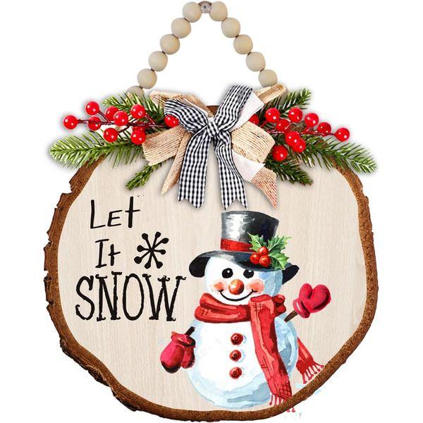 Christmas Decorative Wooden Hanger,Merry Christmas Decorations Wreath, Santa Claus Snowman Hanging Sign wooden pendant Rustic Wooden Holiday Decor for Door Window Festive Atmosphere (Snowman) 0