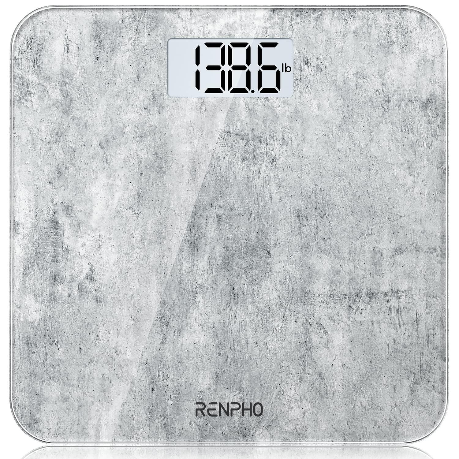 RENPHO Digital Bathroom Scales for Body Weight, Weighing Scale Electronic Bath Scales with High Precision Sensors Accurate Weight Machine for People, LED Display, Step-On (ST/LB/KG), Concrete, Core 1S 0