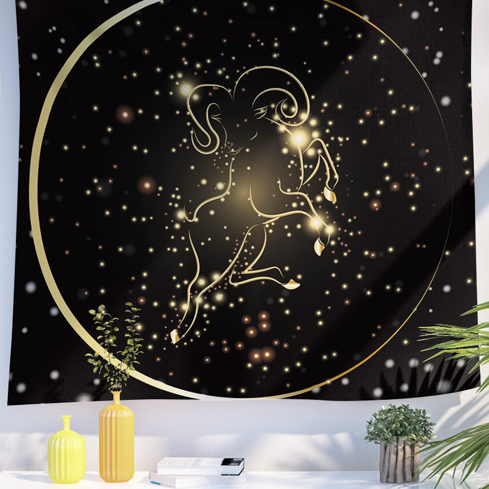 Berkin Arts Decor Tapestry for Wall Hanging Premium Polyester Fabric Backdrop Space Art Goddess Art flowing golden scarf Twinkling Spiral Nebula 51.2 x 59.1 Inch