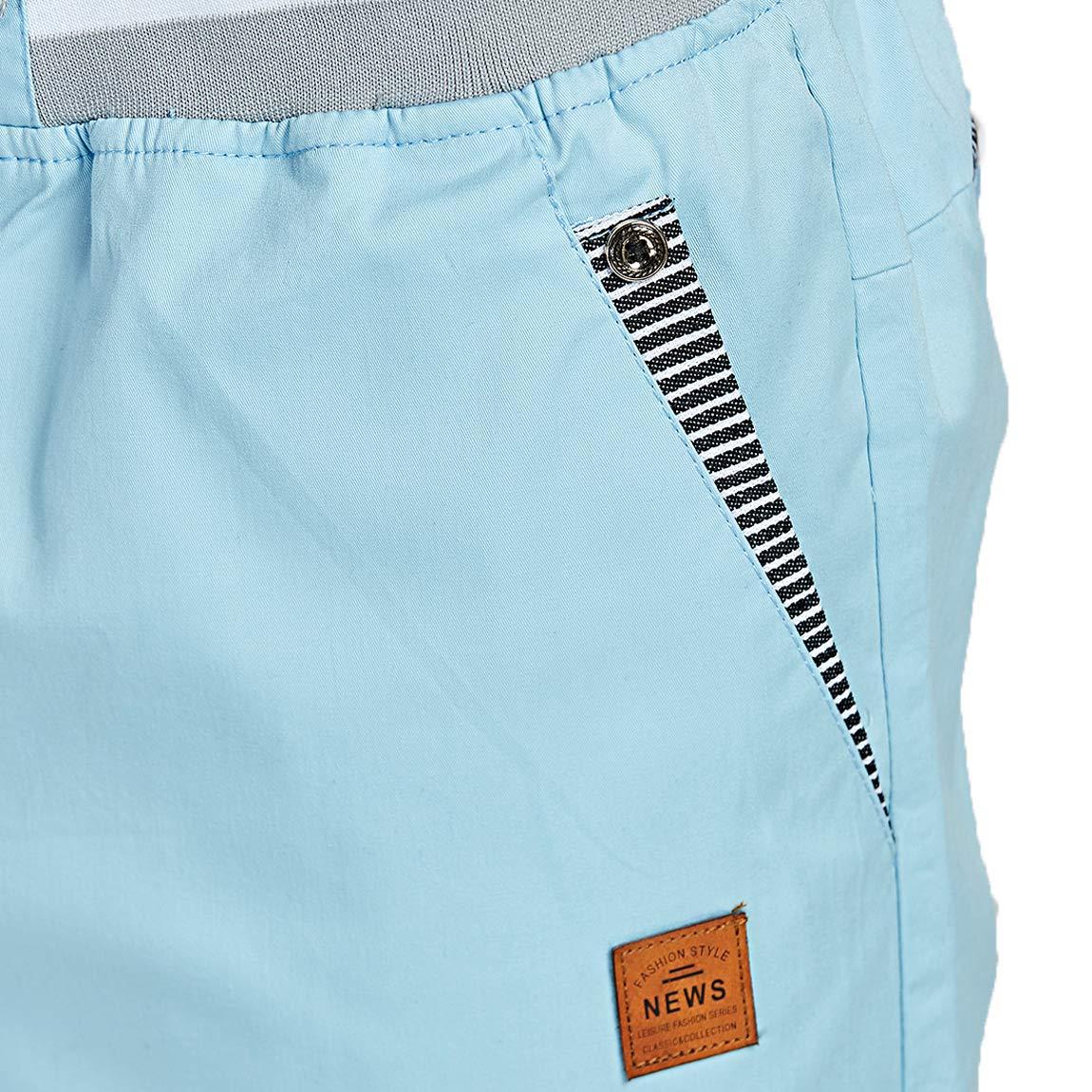 ZOXOZ Mens Shorts Summer Casual Shorts Cotton with Pockets Elastic Waist Drawstring Sky Blue L 3