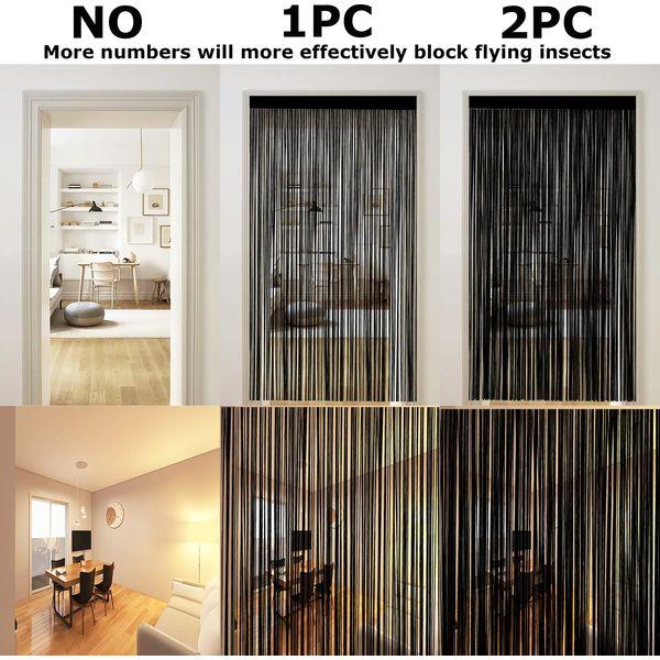 Taiyuhomes String Door Curtains Fly Screen Curtain For Window Decorations Living Room Doorways Crystal Plain Tassel(90x200cm 2PC Black) 4