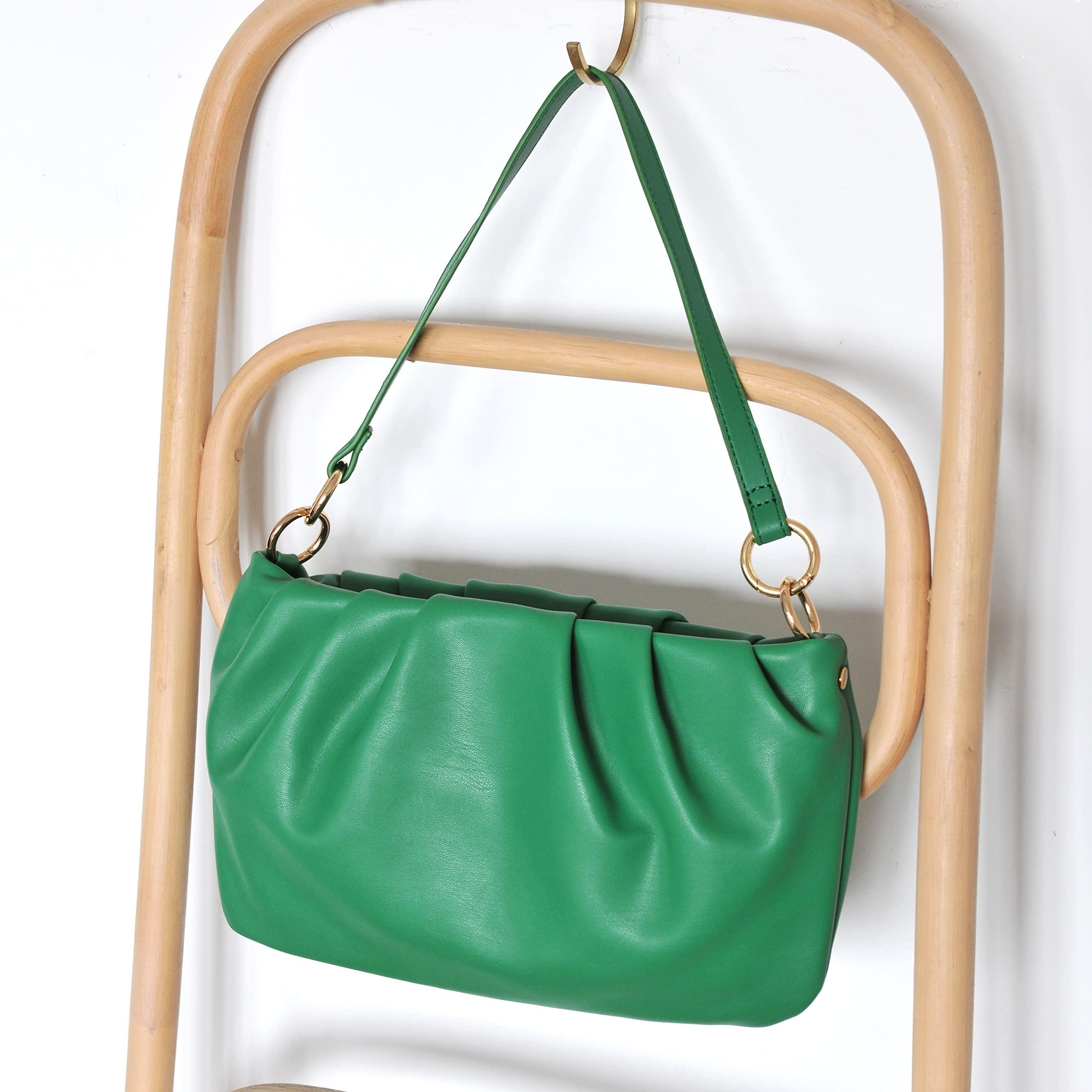 Women Ruched Shoulder Handbag Cloud Pouch Hobo Bag Convertible Clutch Soft Vegan Leather Cross body Bag, Green 1