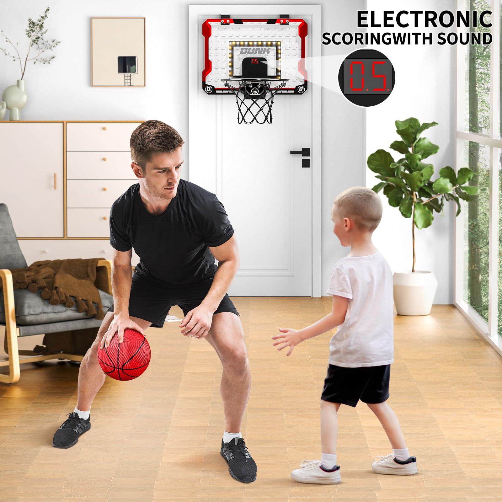 TEMI Basketball Hoop Indoor, LED Light Mini Basketball Hoop with 4 Balls & Electronic Scoreboard, Over The Door Basketball Hoop, Basketball Gifts for 5 6 7 8 9 10 11 12 Year Old Boys Girls Kids Teen 4