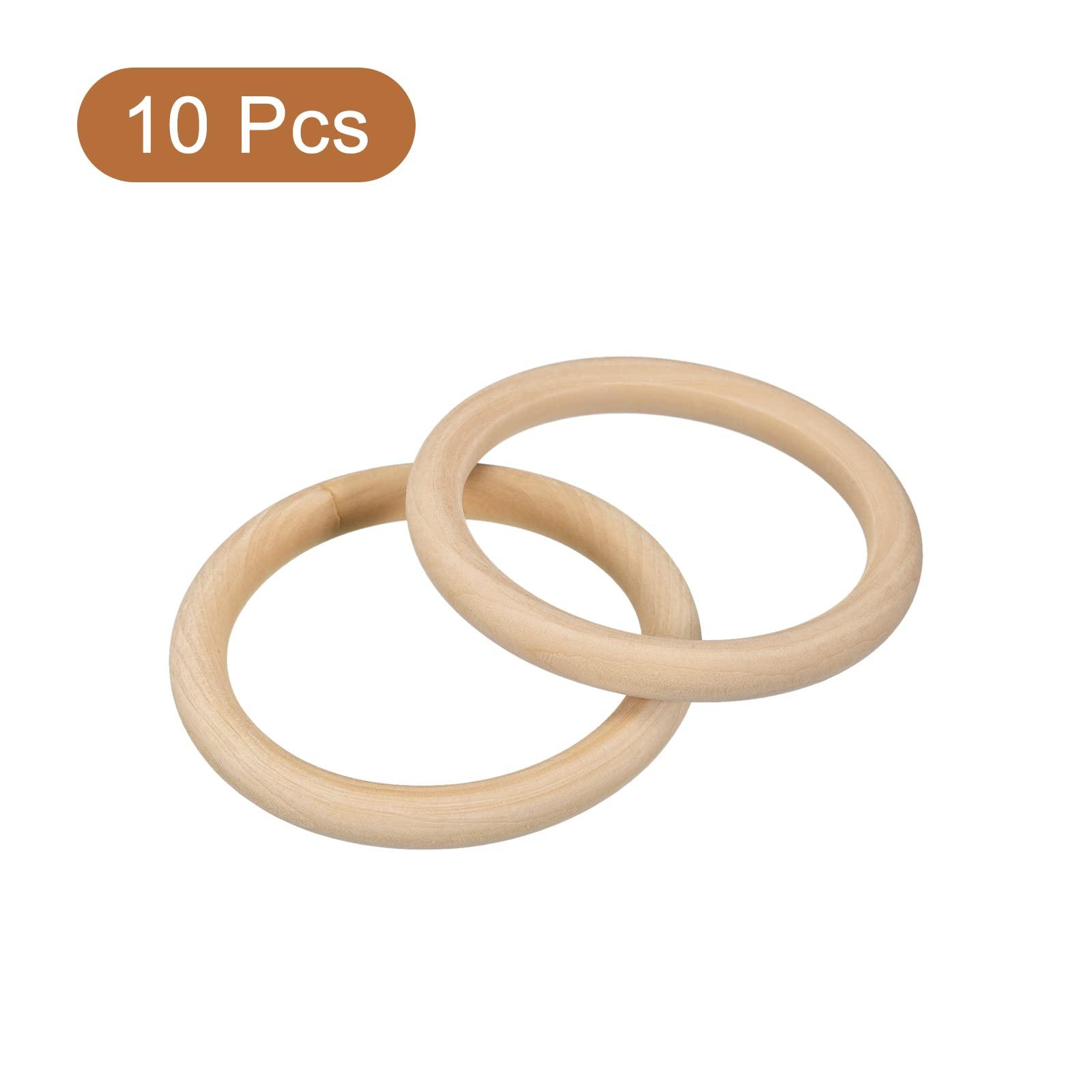 sourcing map 10Pcs 85mm(3.3-inch) Natural Wood Rings, 10mm Thick Smooth Unfinished Wooden Circles for DIY Crafting, Knitting, Macrame, Pendant 7