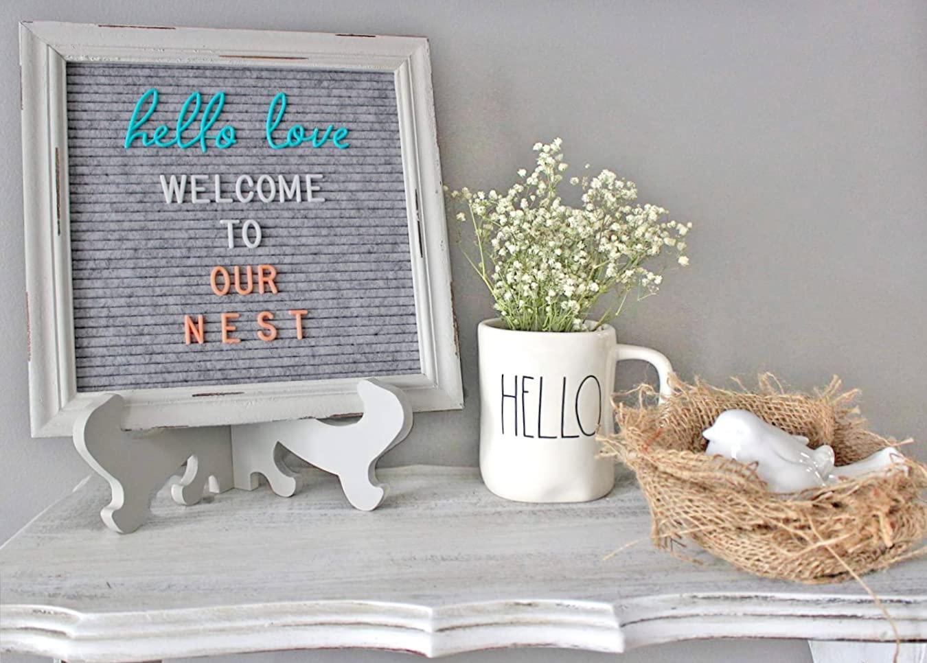Felt Creative Home Goods Rustic Felt Letter Board Ultimate Bundle Farmhouse Vintage White Wood Frame and Stand Changeable Message Memo Board 800+ Letter Set and Custom Easel (Grey, 12x16 Inches) 1
