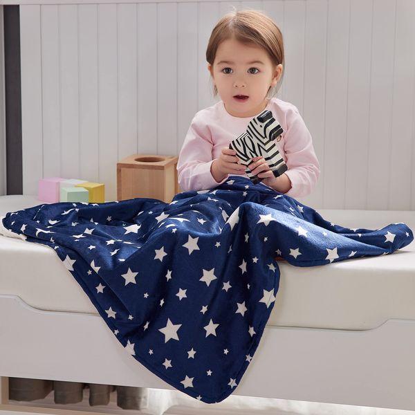DAYSU Baby Blanket, Silky Soft Micro Fleece Baby Blanket with Dotted Backing, Printed Animal Throw Blanket for Boys and Girls, Star, Navy, 101x76cm 4