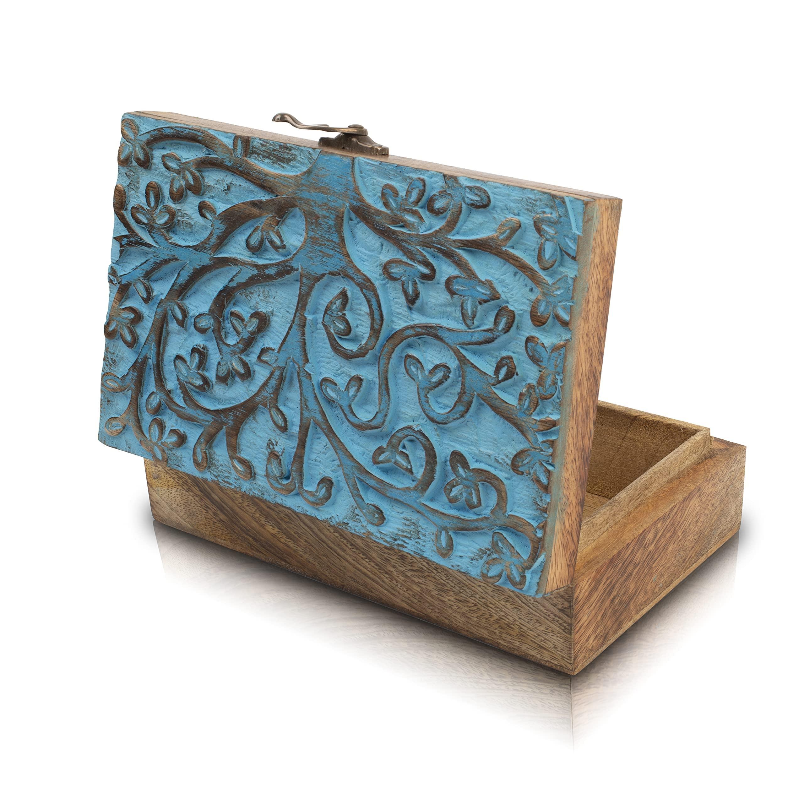 Great Birthday Gift Handmade Decorative Wooden Jewellery Box With Tree Of Life Carving Jewellery Organizer Keepsake Box Treasure Chest Trinket Holder Watch Box Storage Box Housewarming Gifts 4