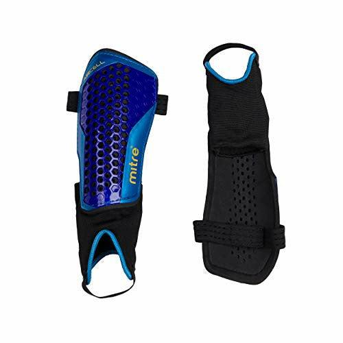Mitre Aircell Carbon Unisex Ankle Protect Football Shinguard, Blue/Cyan/Yellow, Large 3