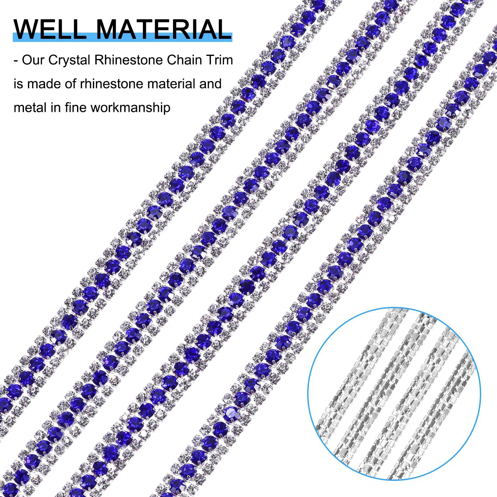 sourcing map 1 Yard 3 Rows Rhinestone Chain, 8.5mm Bling Crystal Close Claw Chain Trim for DIY Jewelry, Clothing, Bags, Shoe Decoration (Silver, Sapphire Blue, White) 2