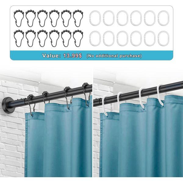 Misounda U Shaped Shower Curtain Rods Rails For Bath,304 Stainless Steel Curved Shower Pole Extendable with 24 Curtain Rings,for Bathroom,Shower Closet,Fitting Room-Black (70-100) x 100 x (70-100) cm 3