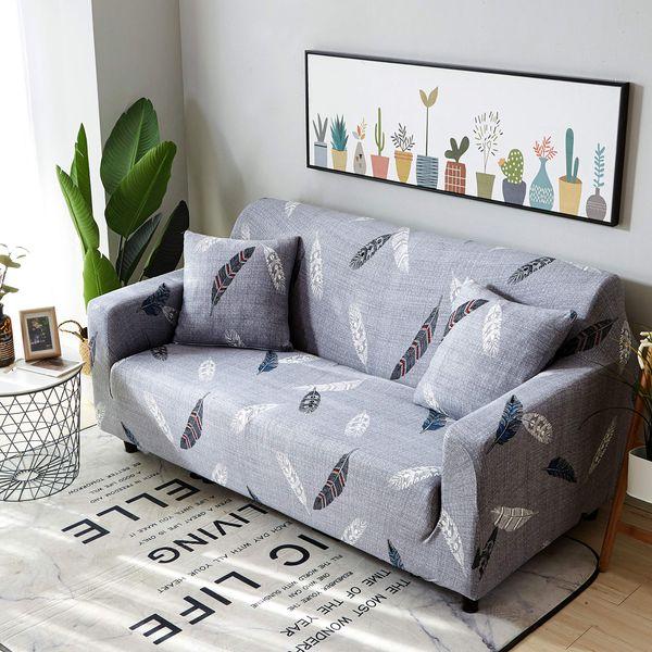 Teynewer 1-Piece Fit Stretch Sofa Cover, Sofa Slipcover Elastic Fabric Printed Pattern Chair Loveseat Couch Settee Sofa Covers Universal Fitted Furniture Cover Protector (3 Seater, Feather) 4
