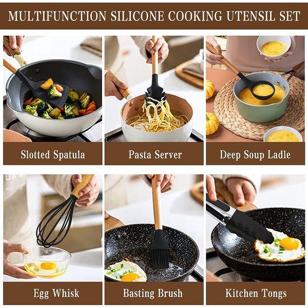 alitade 21pcs Silicone Kitchen Cooking Utensil Set Spatula Nonstick Cookware Kit with Measuring Wooden Spoons Gadgets Tools 2