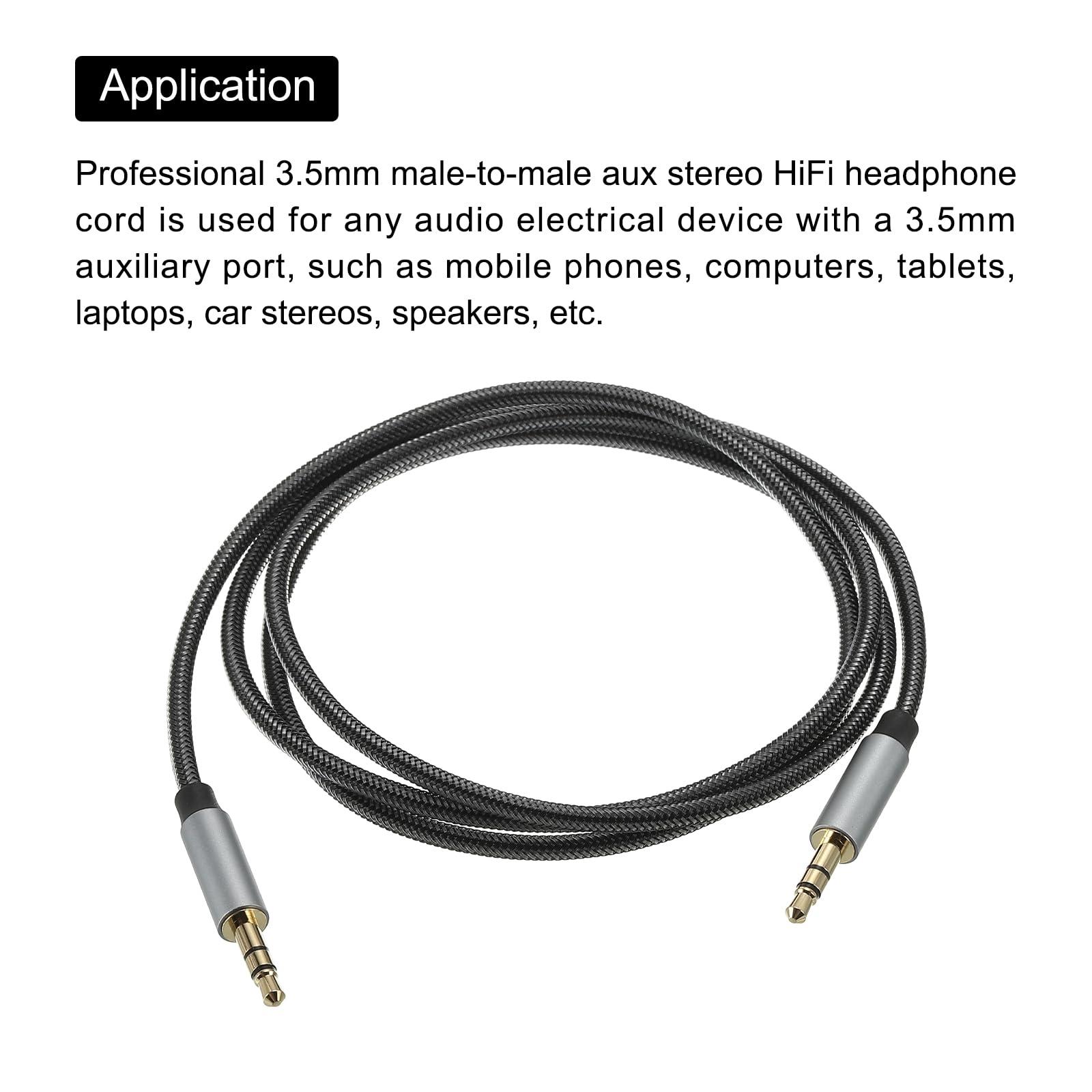 sourcing map 3.5mm Aux Cable Male to Male Auxiliary Audio Cable HiFi Headphone Cord 3.3ft Nylon Braided for Phone Headphone Speaker Stereo, Grey 3