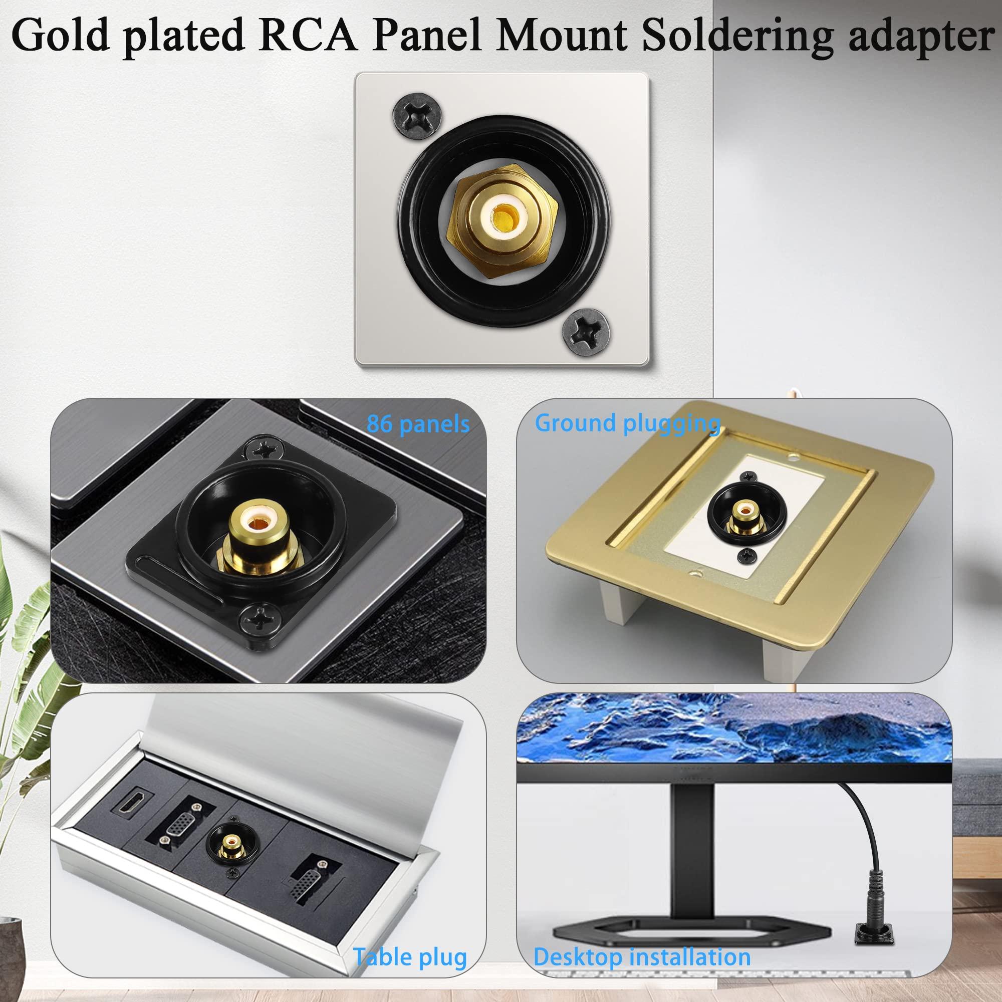 QIANRENON Gold Plated RCA Panel Mount Adapter RCA Female to Solder Terminal AV Connector, XLR Panel/D-Panel Mount, for TV S/PDIF Audio Video Phono Speaker Amplifier, White 8