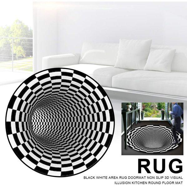 MOVKZACV 3D Bottomless Hole Optical Illusion Area Rug Round Carpets Optical Illusion Black Hole Checkered Optical Illusions Easy to Clean Room Bedroom Anti-slip Floor Mat Area Rug (100x100cm) 4