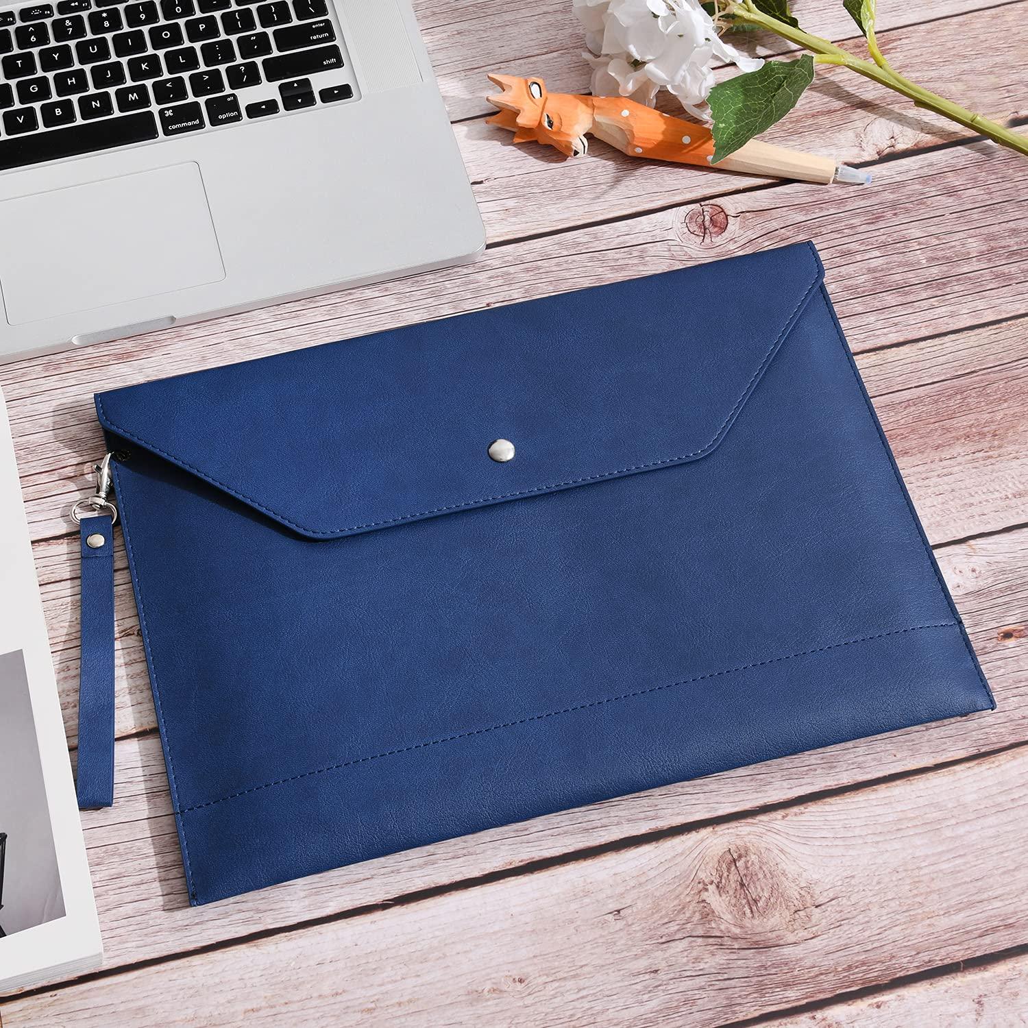 Wonderpool A4 Envelope Case Folder File Sleeve Thickened PU Leather with Removable Hand Strap and Inner Pockets Pouch for Document Stationery Tablet PC Holder Organizer Portfolio Bag (Dark blue) 1