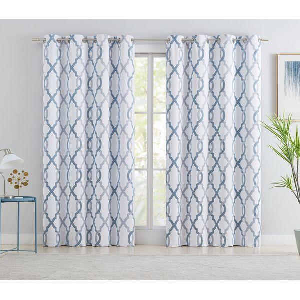 Fmfunctex Blackout Curtain Panels for Bedroom 72" Moroccan Trellis Curtains Energy Efficient Drapes for Bedroom Living Room, Thermal Insulated Window Treatments Grommet Top 2 Panels, Blue/Grey 1