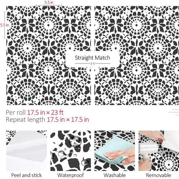 ReWallpaper 44.5cm x 7m Peel and Stick Wallpaper Floral Black and White Self Adhesive Wallpaper Lining Paper for Walls Living Room Bedroom Bathroom Kitchen Cupboards Sticky Back Plastic Patterned 1