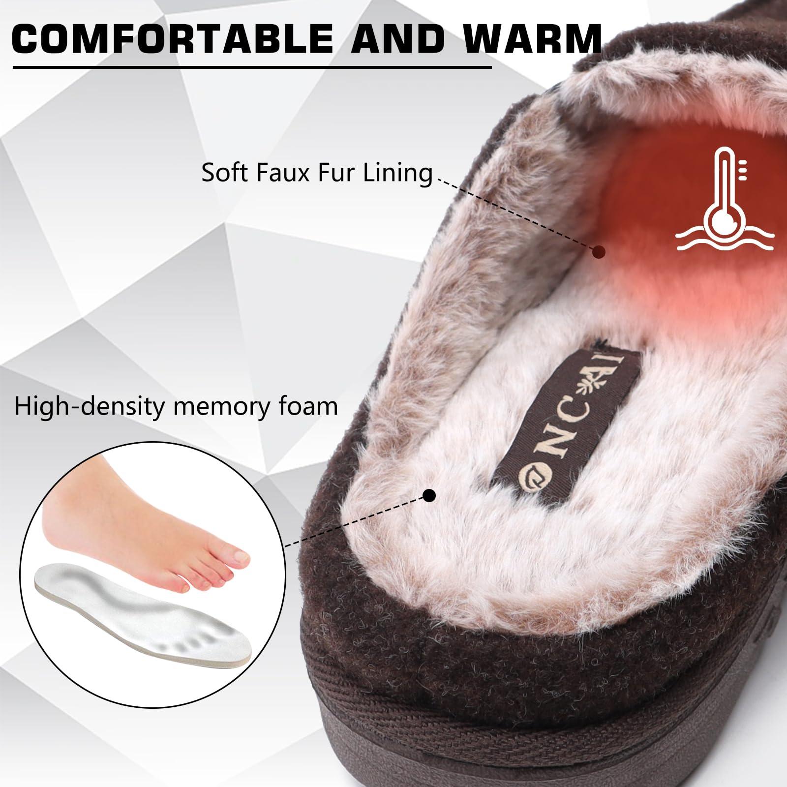 ONCAI Mens Slippers with Arch Support,Felt and Wool High-Density Memory Foam Clogs Cotton-Blend House Slippers with Orthotic Plantar Fasciitis Indoor Outdoor Rubber Soles Brown Size 12 3