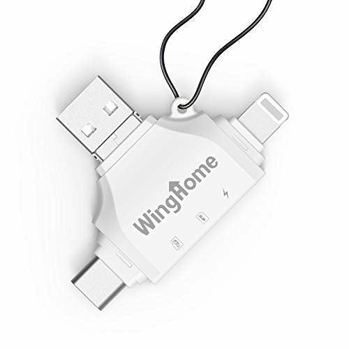 WingHome 4-in-1 SD Card Reader, Micro SD/TF Card Adapter to View Camera Photos and Videos on Smart Devices 0